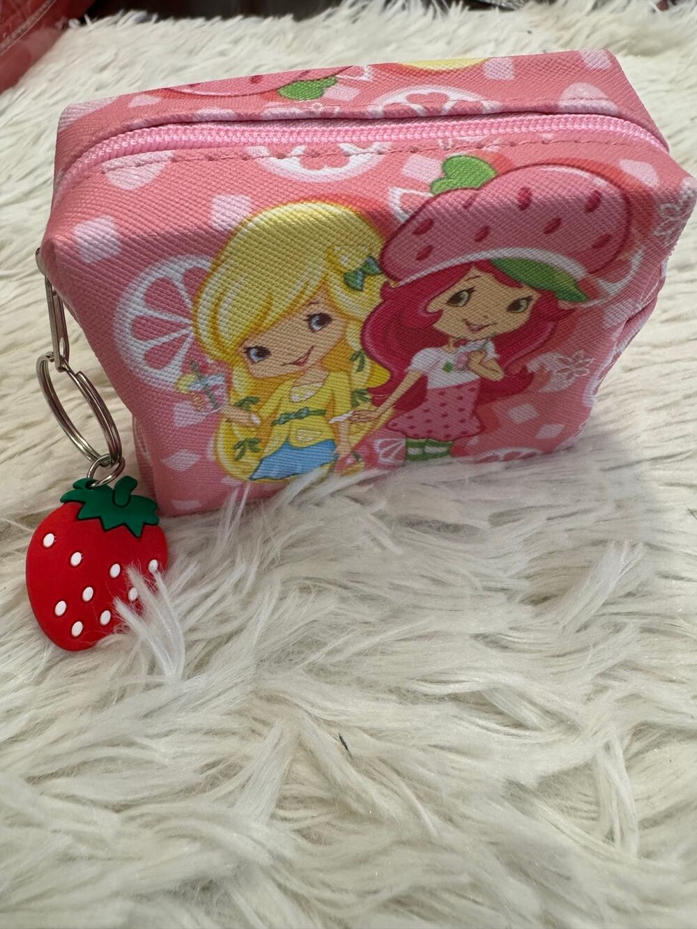 Strawberry Shortcake & friend pink coin/ lip gloss pouch zipper charm keychain